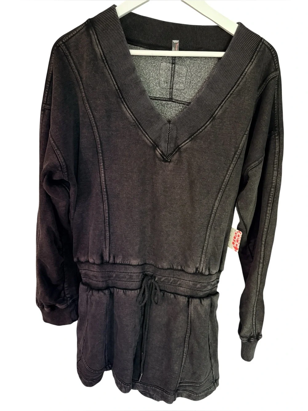 Free People stoned washed Black Intercept Romper Size L NWT